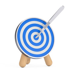 Surgical Stainless Steel Metal Scalpel in the Centre of Archery Target. 3d Rendering