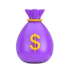 Purple Money Bag with Dollar Sign Web Icon. 3d Rendering