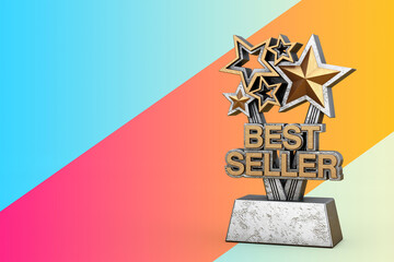 Golden Best Seller Business Award Trophy. 3d Rendering