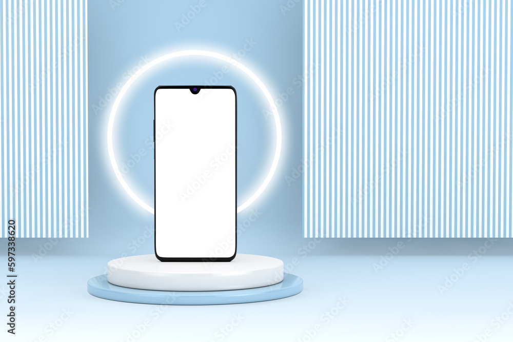 Aufkleber modern mobile phone with blank screen for your design on top of product presentation stage or pedest