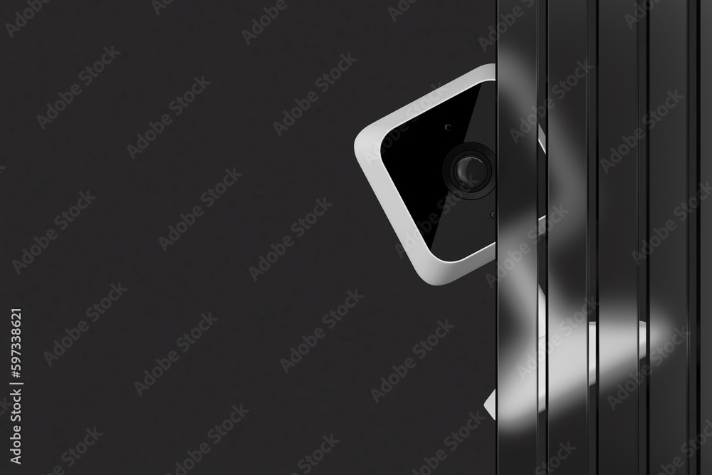 Aufkleber white modern web camera behind of glass panels. 3d rendering