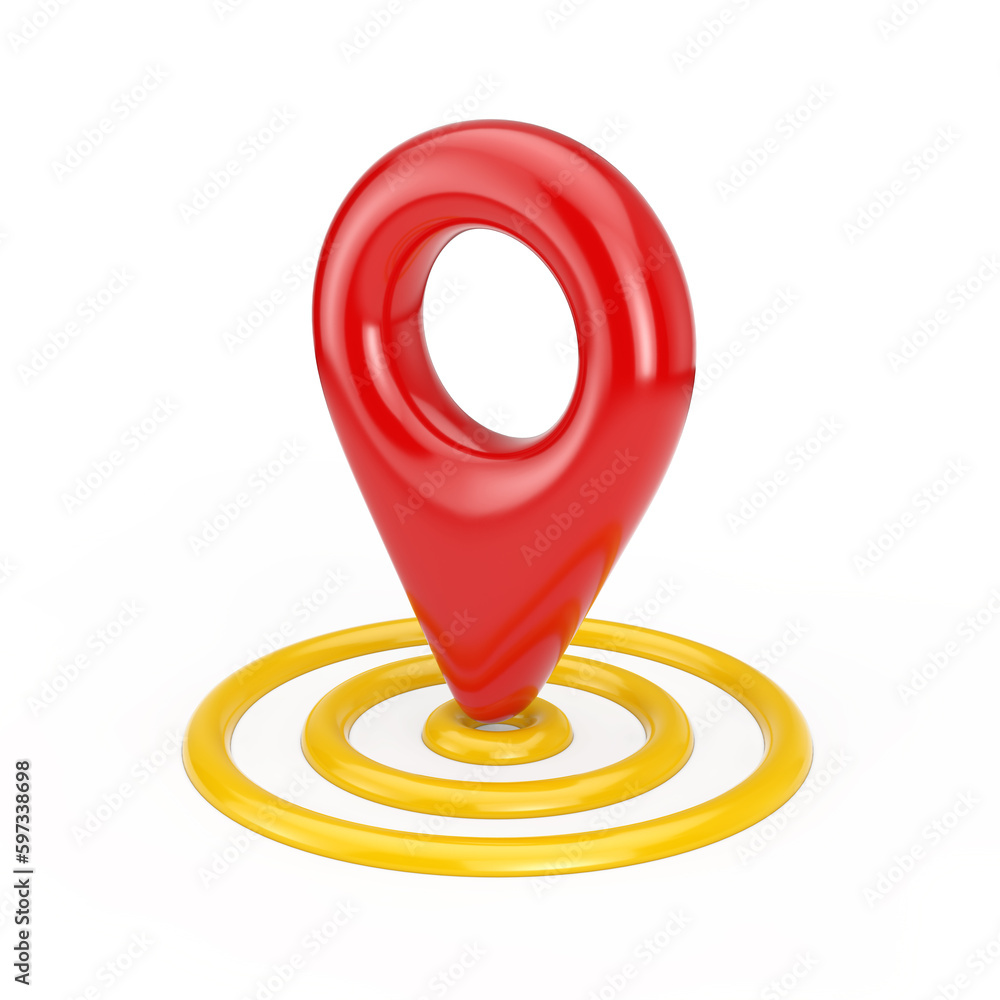 Poster cartoon target red map pointer pin. 3d rendering