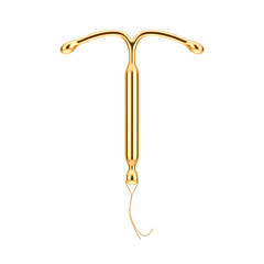 Birth Control Concept. Golden T Shape IUD Hormonal Intrauterine Device. 3d Rendering