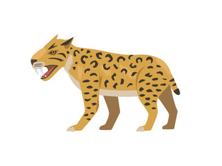 Prehistoric animal, saber-tooth tiger. Vector illustration of cartoon animal character.