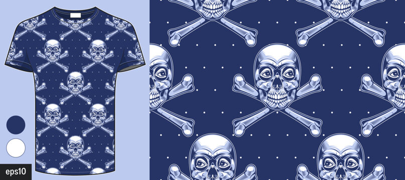 skull pattern, image punk background, graphic  t-shirt design street comic art, textile fashion, artwork for fabric print, clothes, handkerchief or banner website
