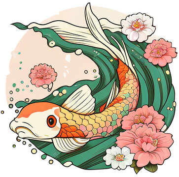 Japanese Koi Fish Retro Design