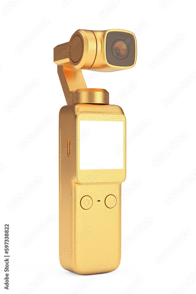 Aufkleber golden pocket handheld gimbal action camera. 3d rendering
