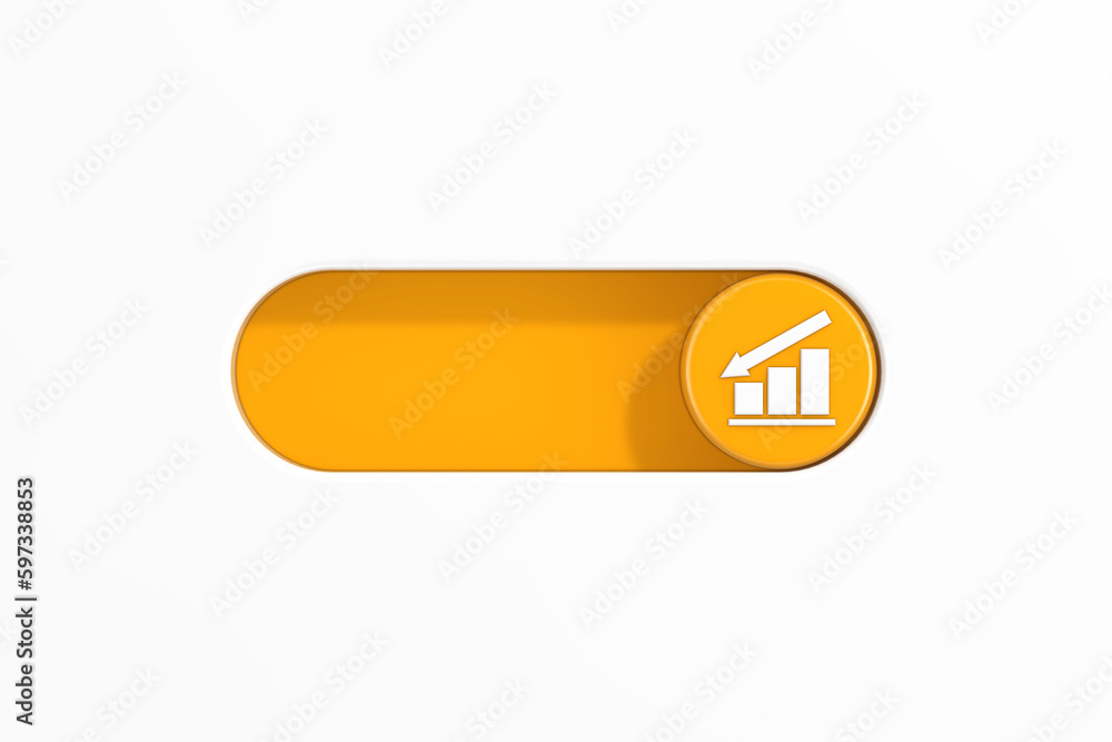 Poster yellow toggle switch slider with decrease arrow and bar chart graph diagram statistical business ico
