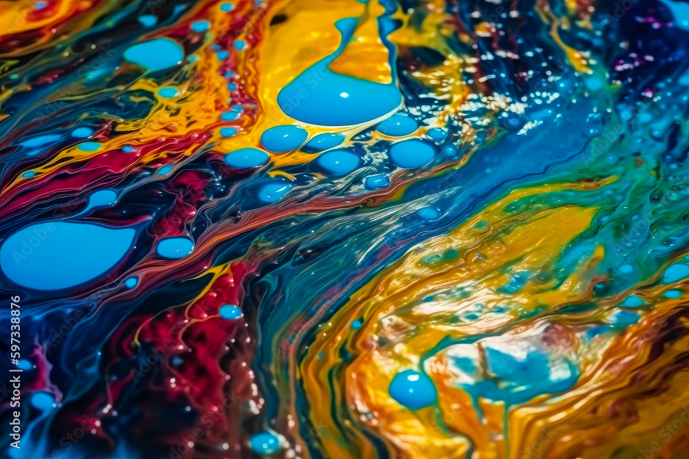 Aufkleber Beautiful Abstraction  Background Texture of Vibrant Liquid Paints in Blending Flow Mixing Together. 3d Rendering