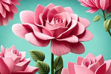 Craft paper flowers floral bouquet, pink rose Generative AI