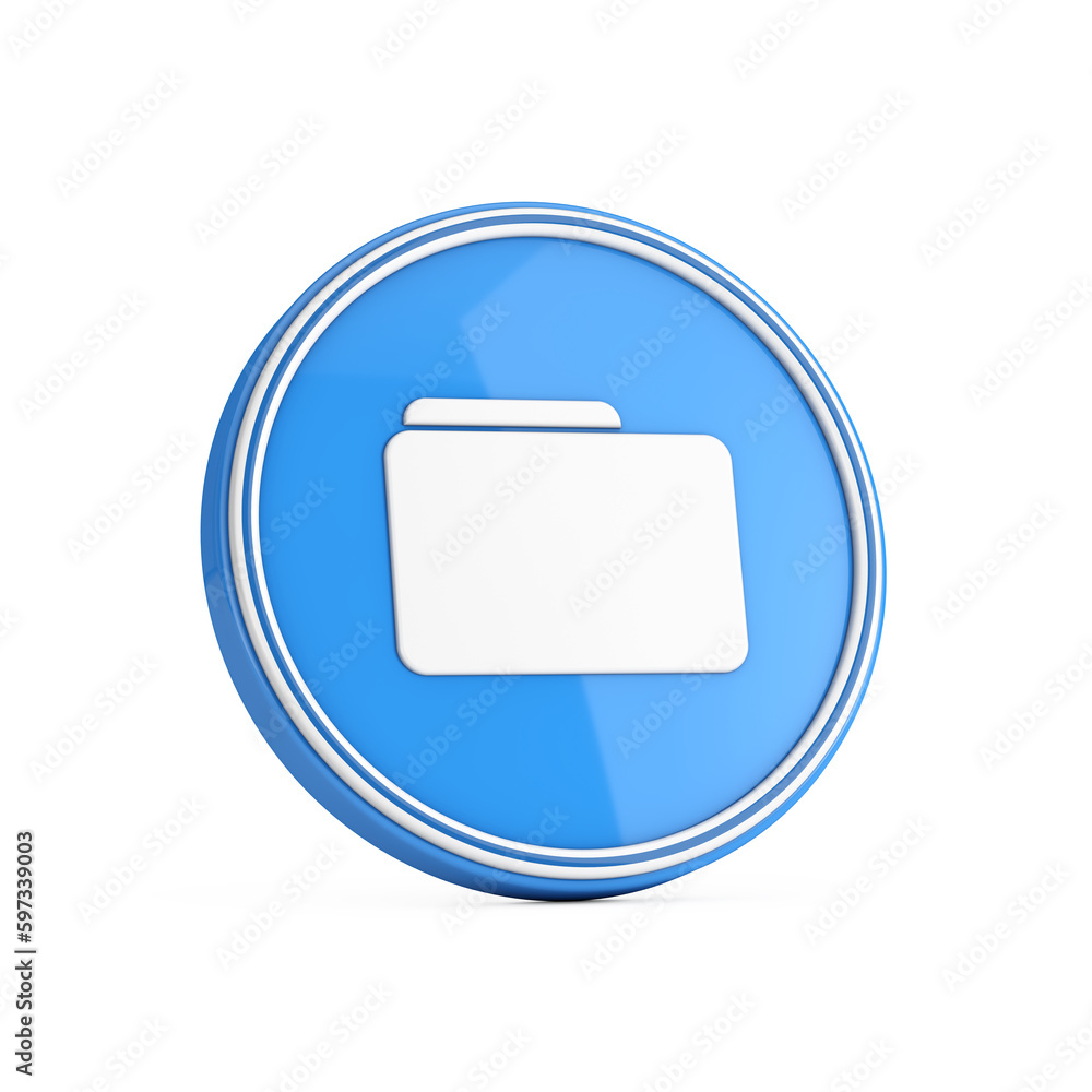 Poster folder icon in blue circle button. 3d rendering