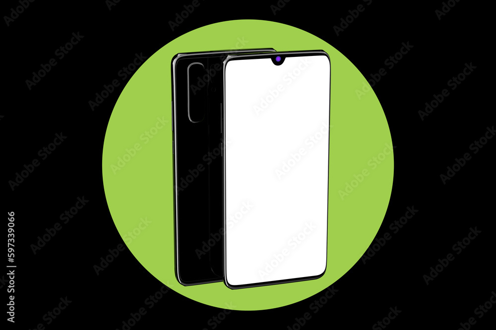 Poster modern mockup mobile phone with blank screen for your design. 3d rendering