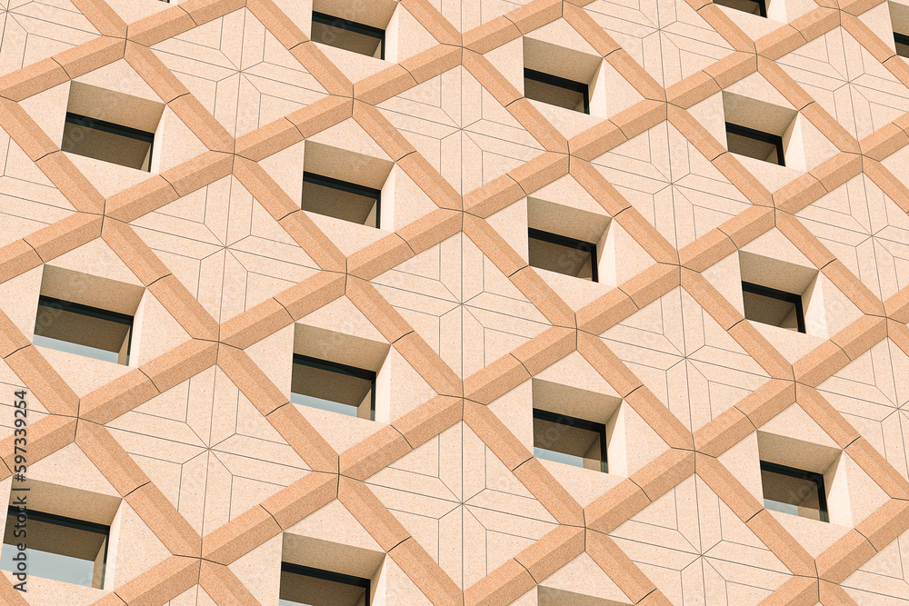 Aufkleber Modern Architecture of Office Building with Windows. 3d Rendering