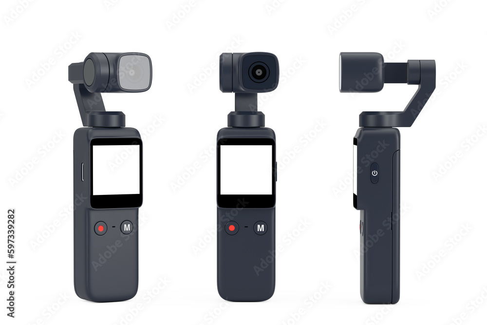 Aufkleber pocket handheld gimbal action camera. 3d rendering