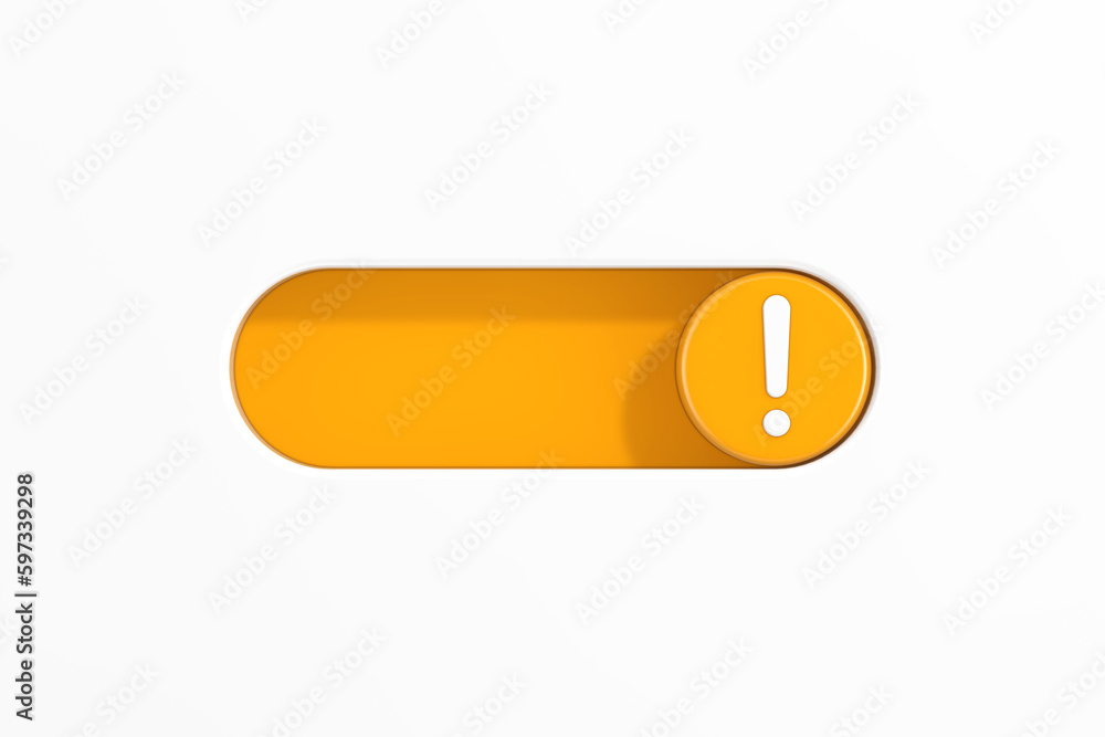 Poster yellow toggle switch slider with exclamation mark icon. 3d rendering