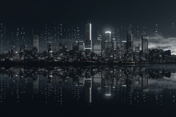 Obraz na płótnie Canvas Pixel art skyline of a dark city in shades of gray. Generative AI