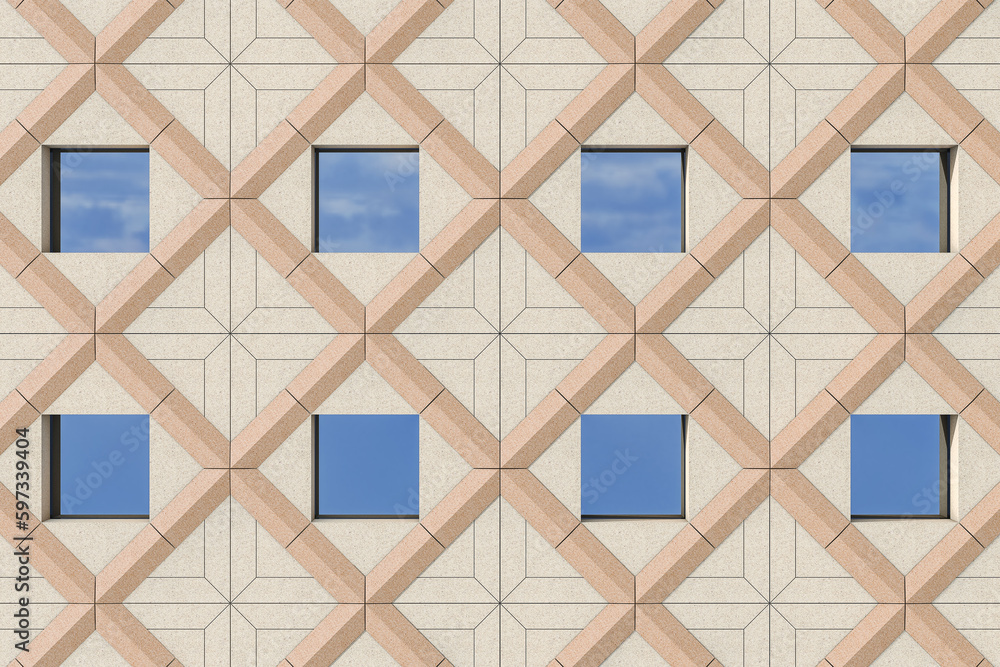 Poster Modern Architecture of Office Building with Windows. 3d Rendering