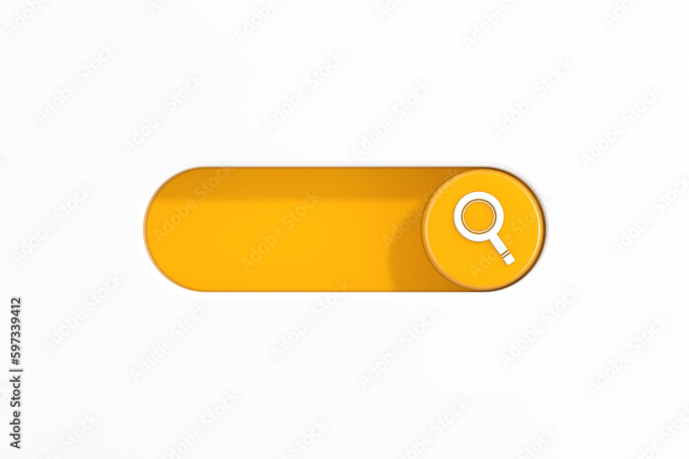 Poster yellow toggle switch slider with magnifying glass or search icon. 3d rendering
