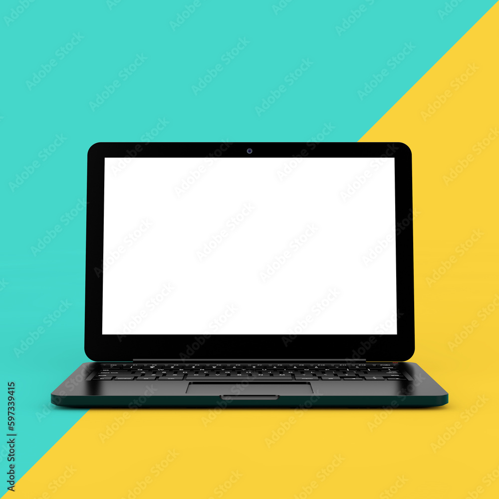 Poster modern laptop computer notebook with blank screen for your design. 3d rendering