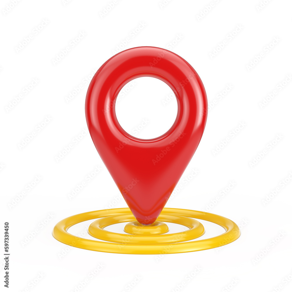 Poster cartoon target red map pointer pin. 3d rendering