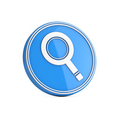 Magnifying Glass or Search Icon in Blue Circle Button. 3d Rendering