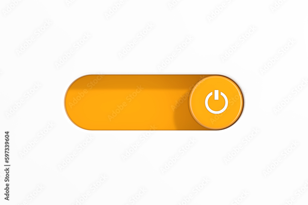 Poster yellow toggle switch slider with on off power icon. 3d rendering