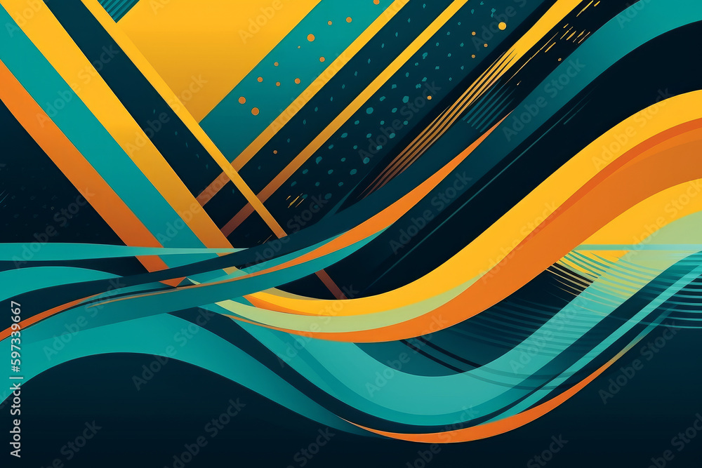Aufkleber hipster abstract blue and yellow geometric elements futuristic background. 3d rendering