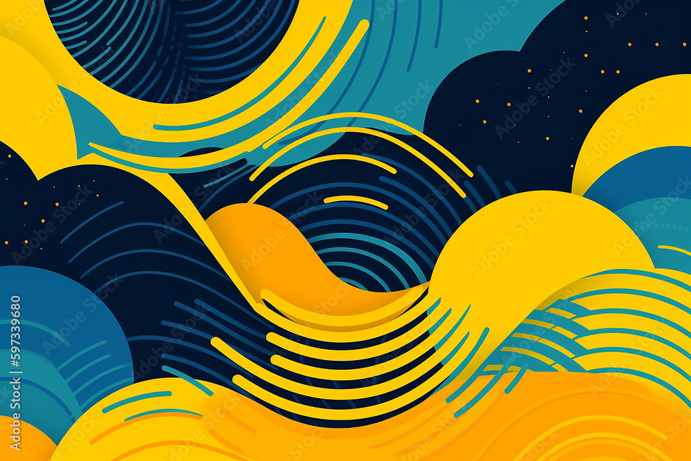 Aufkleber hipster abstract blue and yellow geometric elements futuristic background. 3d rendering