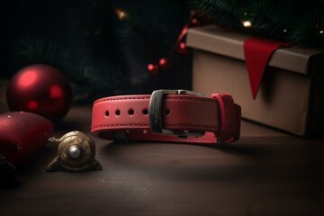 Red strap worn by Santa Claus. Generative AI