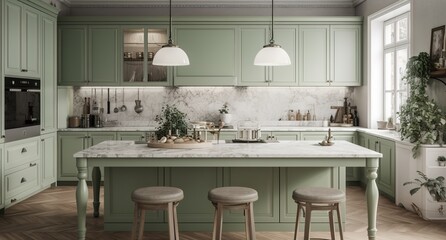 Kitchen background with counter top view, generative ai