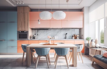 Kitchen background with counter top view, generative ai