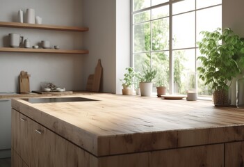 Kitchen background with counter top view, generative ai