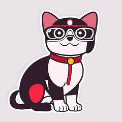 dog with glasses, cartoon dog, logo, vector illustration, dog wearing glasses