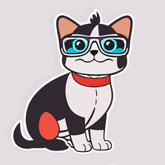 blue eyed dog with glasses, cartoon dog, logo, vector illustration, dog wearing glasses