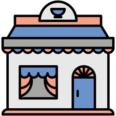 Cafeteria Icon. Modern Cafe Building Symbol. Line Filled Icon Vector Stock