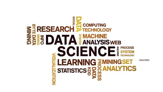 4k Data Science Animated Tag Word Cloud;Text Design big data Animation typography seamless loop.