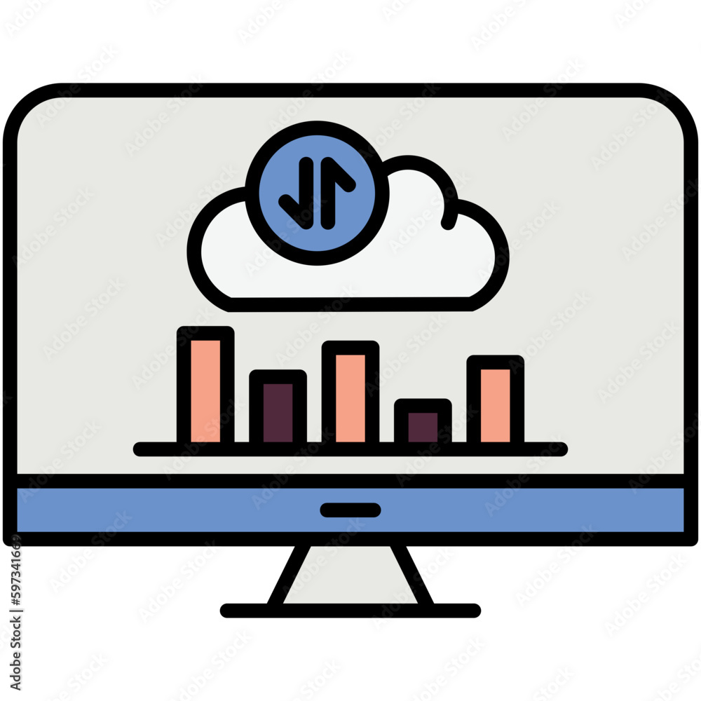 Poster cloud dashboard icon. data center system symbol. line filled icon vector stock