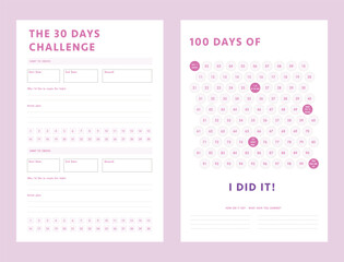 (Peach) 2 set of 30 100 Day challenge and goal Planner. Plan your day make dream happen.	