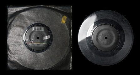 dirty vinyl record and paper sleeve mockup set - obrazy, fototapety, plakaty