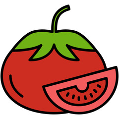 Tomato Icon. Vegetable Healthy Symbol. Line Filled Icon Vector Stock