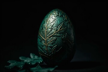 Obraz na płótnie Canvas Green Easter egg on a black background. Generative AI