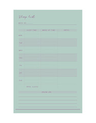 sleep planner. Minimalist planner template set. Vector illustration.	