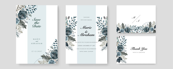 Set of card with flower rose, leaves. Wedding ornament concept. Floral poster, invite. Vector decorative greeting card or invitation design background