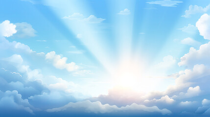 Naklejka na ściany i meble 美しい青空と太陽と雲のイラスト背景　Generative AI
