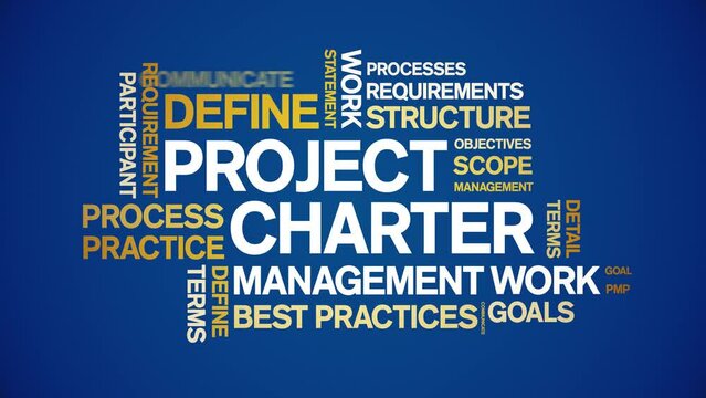 Project Charter animated tag word cloud;text design animation kinetic typography seamless loop.