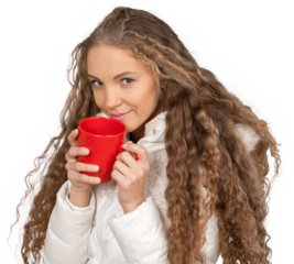 Young Woman In Winter Clothes Holding Mug Close-up - Isolated