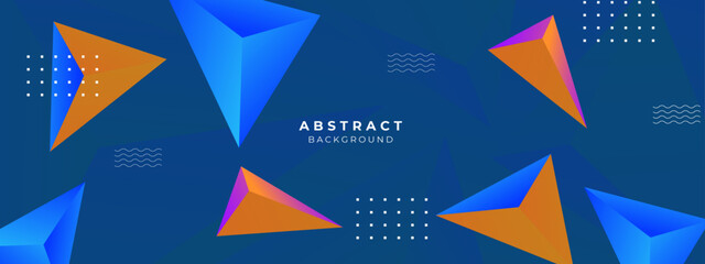 Modern colorful blue abstract geometric banner background. Tech banner with square, triangle, circle, and geometric shapes. Vector abstract graphic design banner pattern background template.