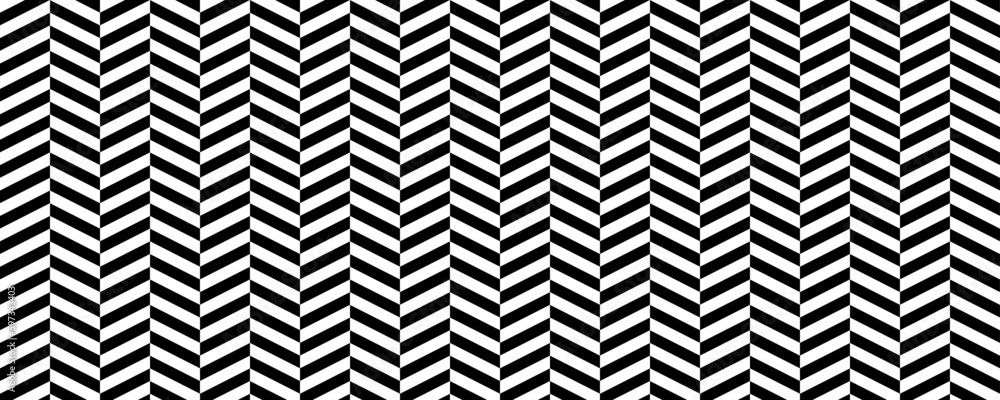 Poster Herringbone seamless pattern. Black and white chevron background. Repeating zigzag texture with diagonal lines. Textile or fabric print design swatch. Vector wallpaper