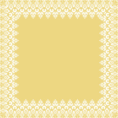 Classic vector vintage square frame with arabesques and orient elements. Abstract yellow and white ornament with place for text. Vintage pattern