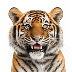 Fototapeta premium portrait of tiger panthera isolated on white background, generative ai